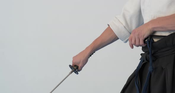 Iaido Master Practice. Martial Arts Demonstration in Dodjo