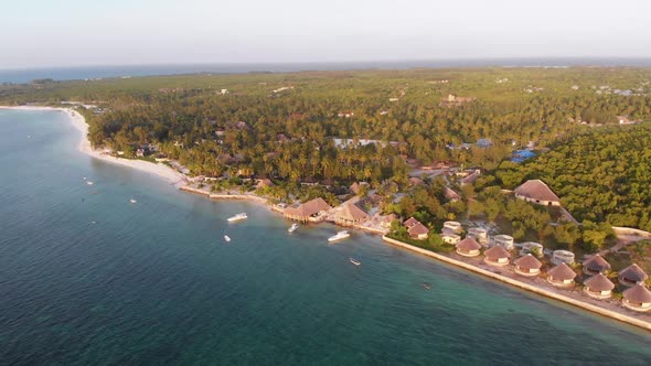 Aerial View Tropical Coastline Exotic Hotels and Palm Trees By Ocean Zanzibar alt