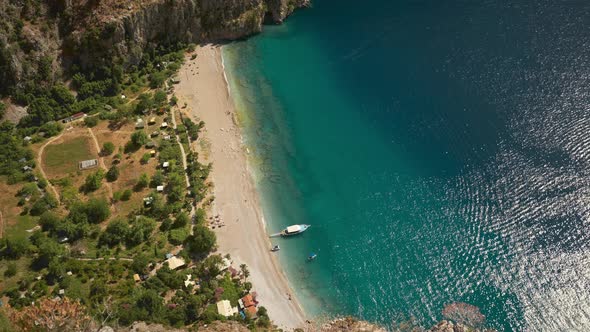 Wide Aerial of a Rural Coastal Beach Along the Mediterranean Sea Known As Butterfly Valley in alt