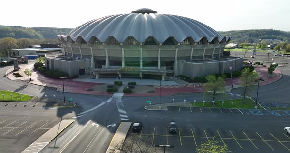 Coliseum Arena at West Virginia University, home of WVU Mountaineers basketball team. Aerial. alt