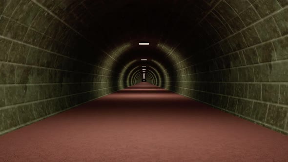 3D render camera moves through a tunnel with lights