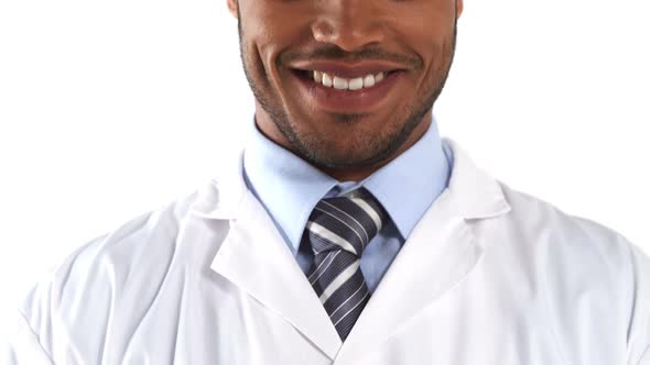 Doctor holding human brain model alt