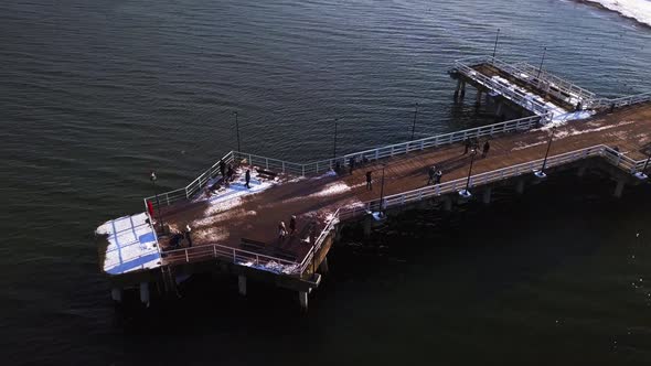 Gdansk Poland Brzezno Pier Drone Shot Winter 2021