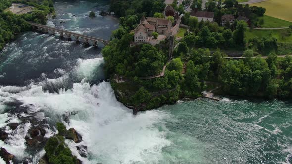 The Rhine Falls (Rheinfall), Laufen Castle and railway station in Switzerland alt