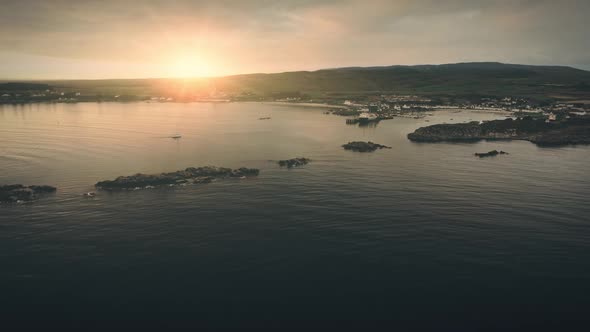 Sunset Seascape of Ocean Bay at Island Aerial alt