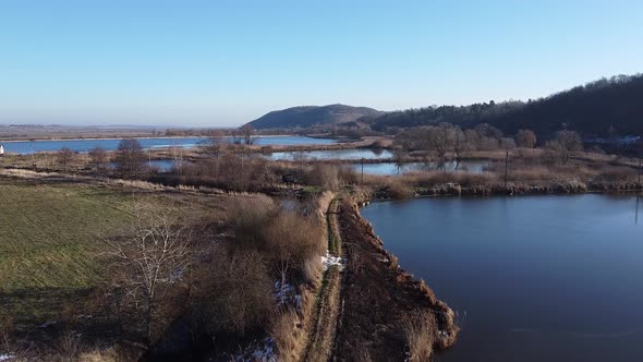 Forest Lake Aerial Top View Blue Sky