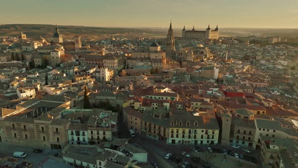 Flying Around Toledo Spain at Sunset alt