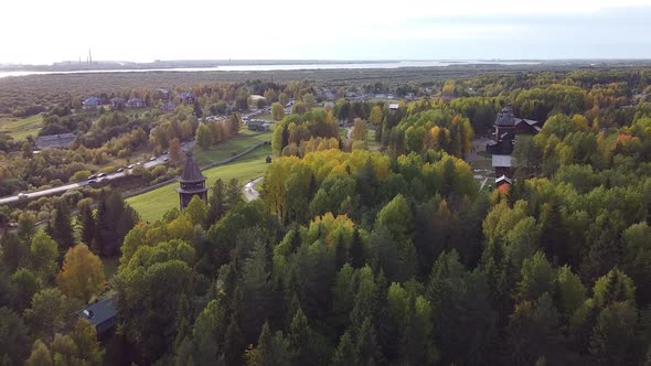 Village on a Hill in the Forest Drone Shooting