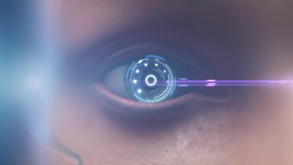 portrait of a futuristic man with a smooth camera zoom alt