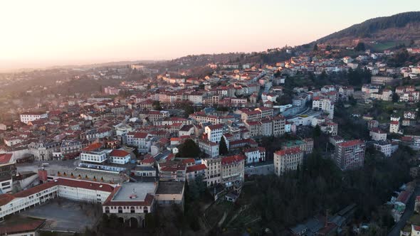 Aerial View of Dense Historic Center of Thiers Town in PuydeDome Department AuvergneRhoneAlpes alt