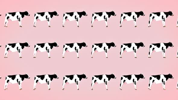 Animated Cute Livestock Cow Animals In Surreal Pink Digital Background alt