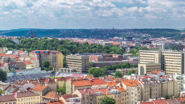 Panoramic View of Prague Timelapse From the Top of the Vitkov Memorial Czech Republic alt