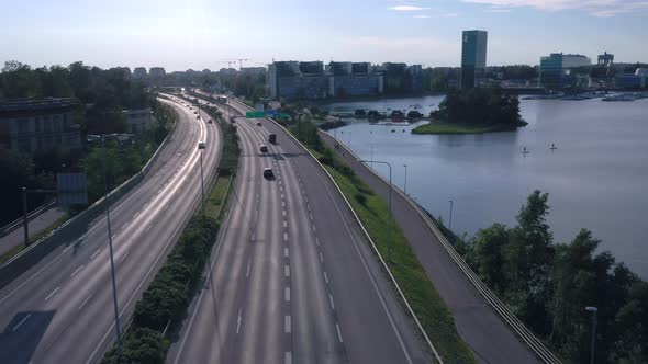 Aerial Drone Shot of the Bridge in Lauttasaari in Helsinki alt