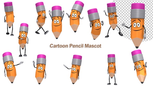 Cartoon Pencil Mascot (13-Pack)