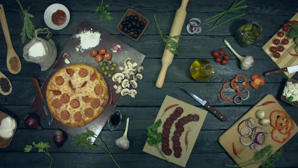 Pepperoni Pizza on Ecological Black Background