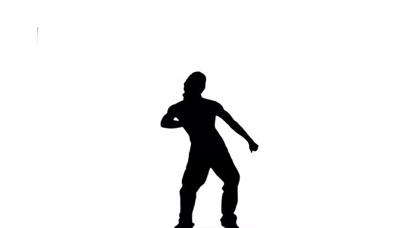 A Silhouette Man Is Casually Dancing Against A White Background