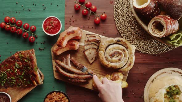 Eating Fried Sausages Top View alt