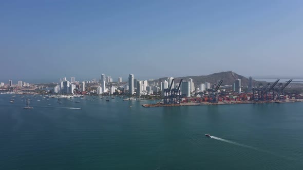 The Cartagena Modern City and Cargo Port Aerial Panorama View Colombia