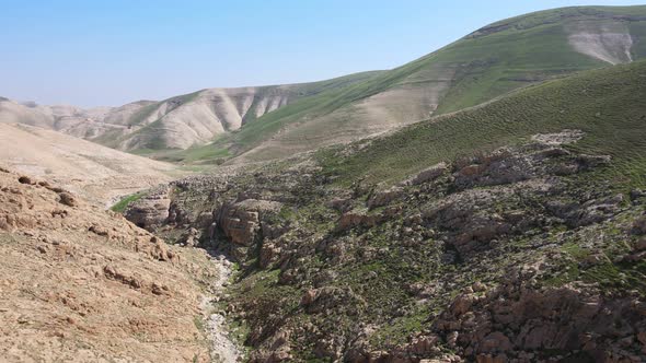 View From the Drone Dry River Beds in Judea and Samaria Hot Winter in Israel