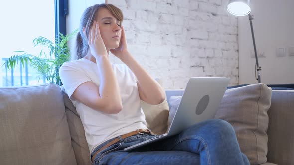 Tired Woman Sitting with Headache, Pain alt