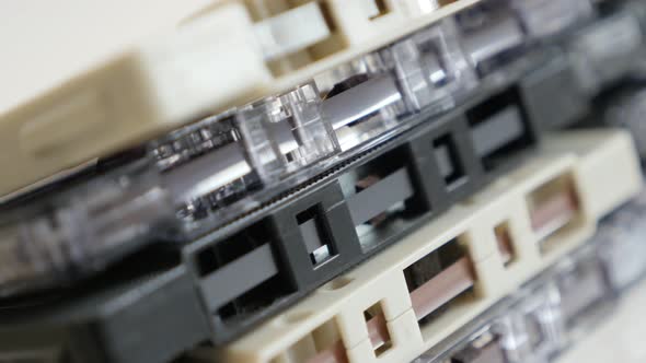 Slow pan  archives on     analogue magnetic tapes 4K 2160p 30fps UltraHD footage - Panning over vint alt