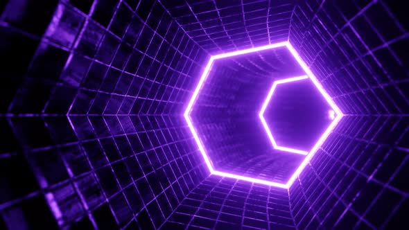 Seamless Loop Motion Graphic of Flying into Swirl Hexagon Digital Tunnel