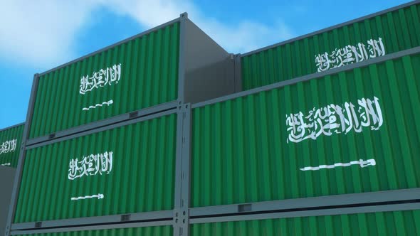 Saudi Arabia Flag Containers are Located at the Container Terminal alt