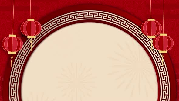 Chinese new year background with rotating circle frame and hanging lantern decoration