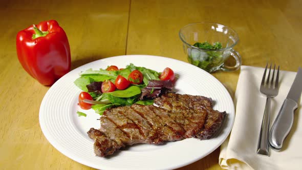 Juicy Grilled Beef Steak Served With Salad 07