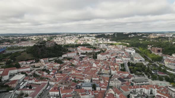 City of Leiria, Portugal. Aerial cityscape with hilltop Leira castle.