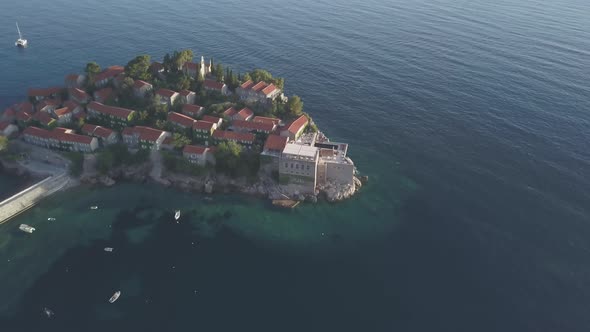 Aerial Footage of Sveti Stefan Island in Budva