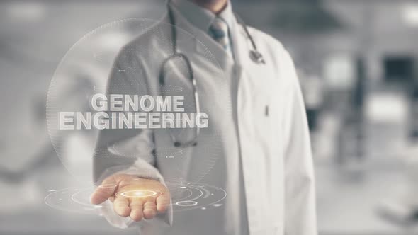 Doctor with Genome Engineering in Medicine Hologram Concept alt