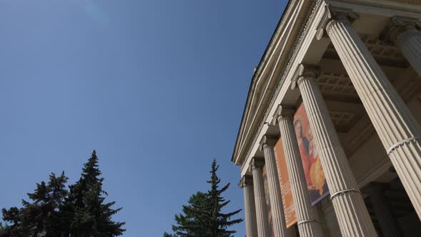 Moscow Russiaaugust 2021 Columns of the Moscow Pushkin Museum Closeup