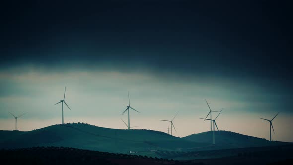 Wind Turbine Farm on Hill, Andalusia Spain