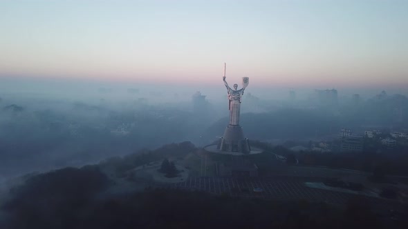 Aerial View of Mother Motherland Statue in Kyiv Ukraine