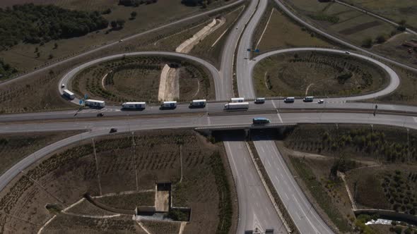 Highway Intersection Roundabout Trucks Passing Aerial View 
