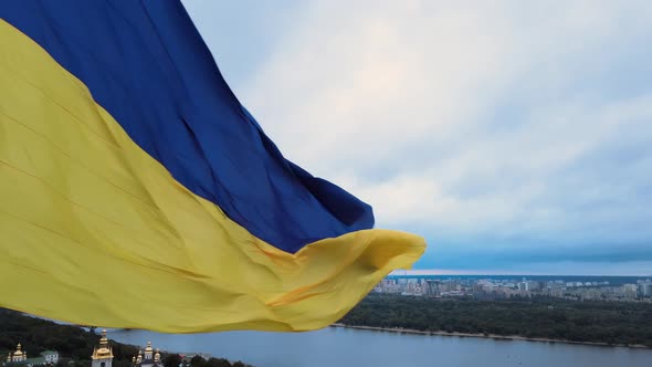 Kyiv - National Flag of Ukraine By Day. Aerial View. Kiev alt