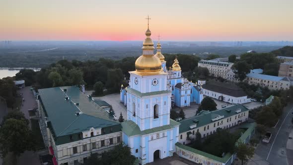 Aerial View of St. Michael's Golden-Domed Monastery in the Morning. Kyiv, Ukraine alt