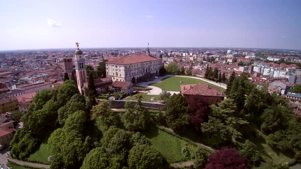 Aerial View Italy city, sunny weather and blue sky