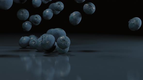 Realistic 3D Rendered Blueberry Falling Down in Slow Motion