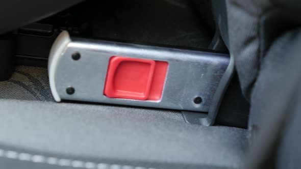 Modern system of child safety seat buckling  4K footage alt