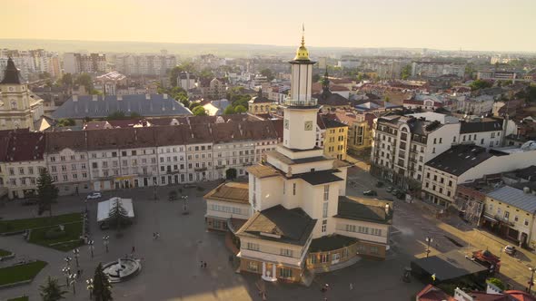 Aerial View of Historic Center of IvanoFrankivsk City with Old European Architecture alt