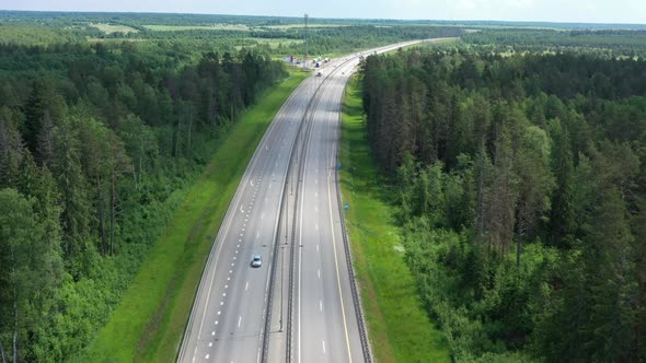 Aerial Top View on Country Road in Forest