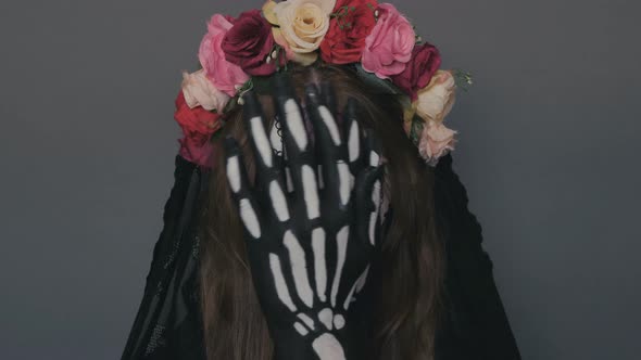 Halloween Makeup Close Up Santa Muerte or Sugar Mexican Skull Makeup alt