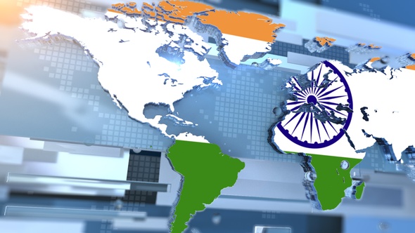 India Flag Inside The Shape Of World Map Transition alt