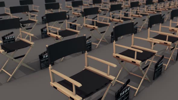 a lot of directors chair in a row 4k alt