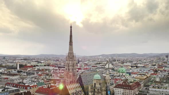 Overview Austria Capital Vienna Metropolis City Aerial Flying Drone Shot of Historical Downtown alt