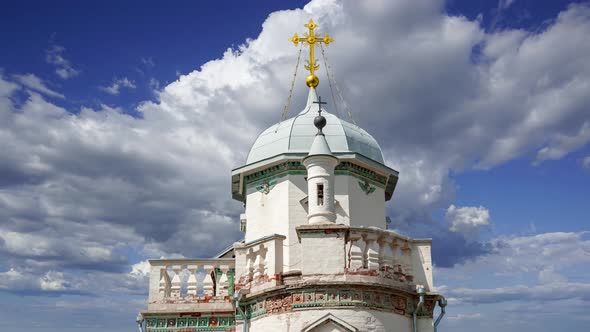 New Jerusalem against the moving clouds--  in town Istra, surroundings of Moscow, Russia 