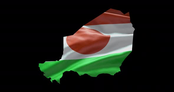 Niger national flag background with country shape outline. Alpha channel animation alt