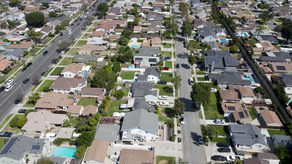 Aerial View of Lakewood Middle Class Neighborhood City in Los Angeles County California alt